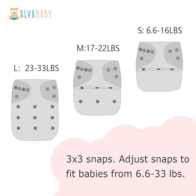 ALVABABY Baby Cloth Diaper 6 Pack with 12 Inserts One Size Cloth Diaper Covers Adjustable Washable Reusable for Baby Girls and Boys 6DM126