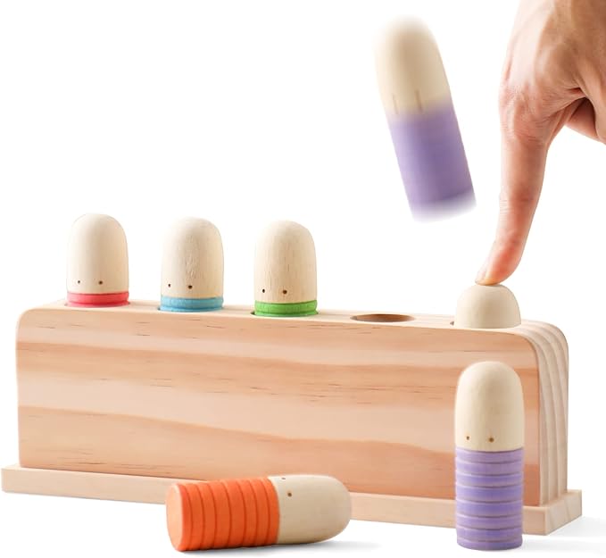 Pop Up Puppets | Multicolor Wooden Color Sorting & Montessori Color Matching Toys | Preschool Learning Educational Toys for Kids Boys & Girls Ages 3+