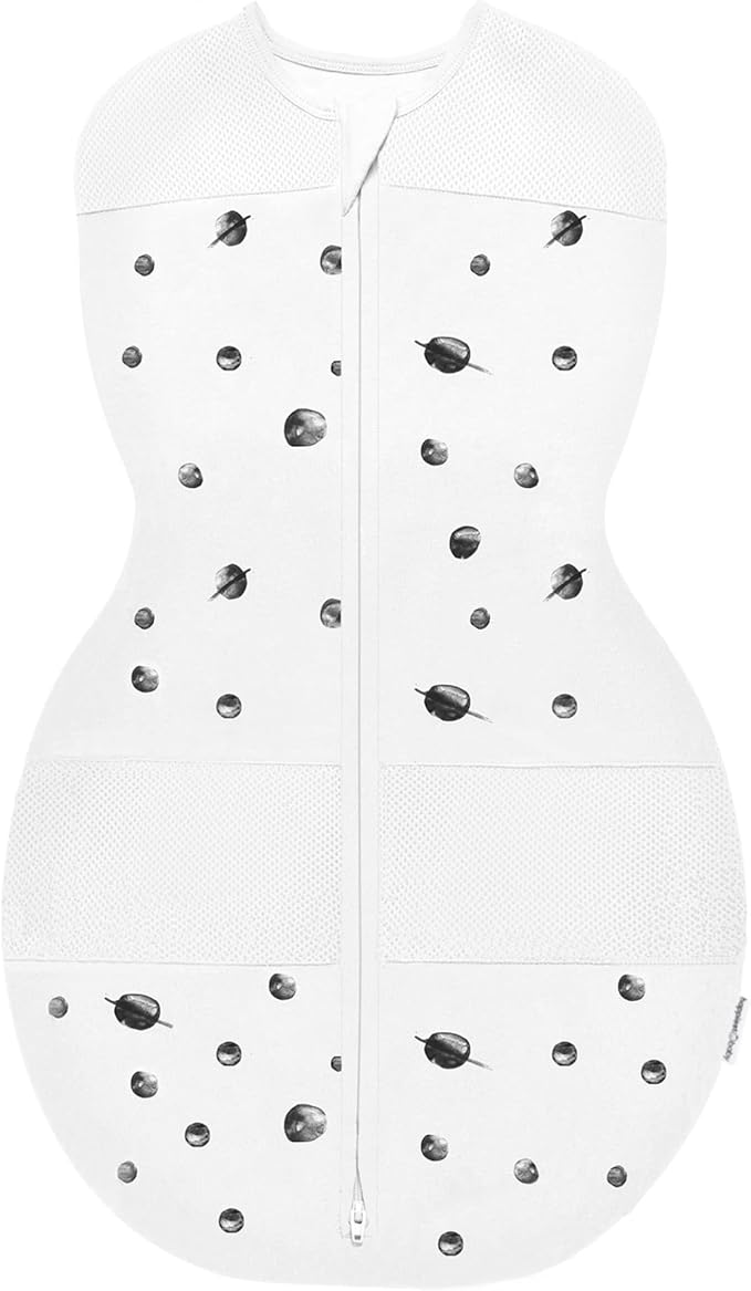 Happiest Baby Sleepea 5-Second Swaddle - 100% Organic Cotton Baby Swaddle Blanket - Doctor Designed Promotes Healthy Hip Development (Ivory Planets, Medium)