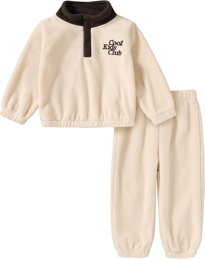 YOUNGER TREE Toddler Boy Girl Clothes Fleece Fall Winter Outfit Baby Long Sleeve Button Sweatshirt and Pants Sweatsuits Set