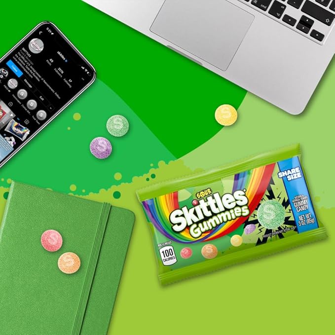 SKITTLES GUMMIES Sour Gummy Candy, Share Size Tart Sour Candy, 3 Oz Candy Bags, 45 Oz (Pack of 15)