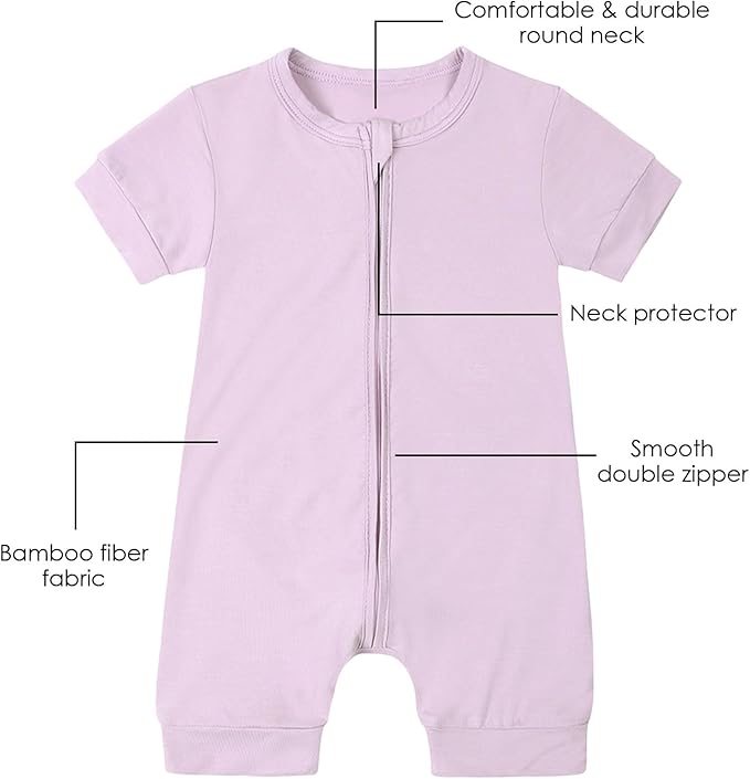 OPAWO Bamboo Baby Pajamas 3 Pack, Double Zipper Bamboo Sleepers for Baby Boy Girl Romper, Toddler Summer Clothes Outfit 0-24M