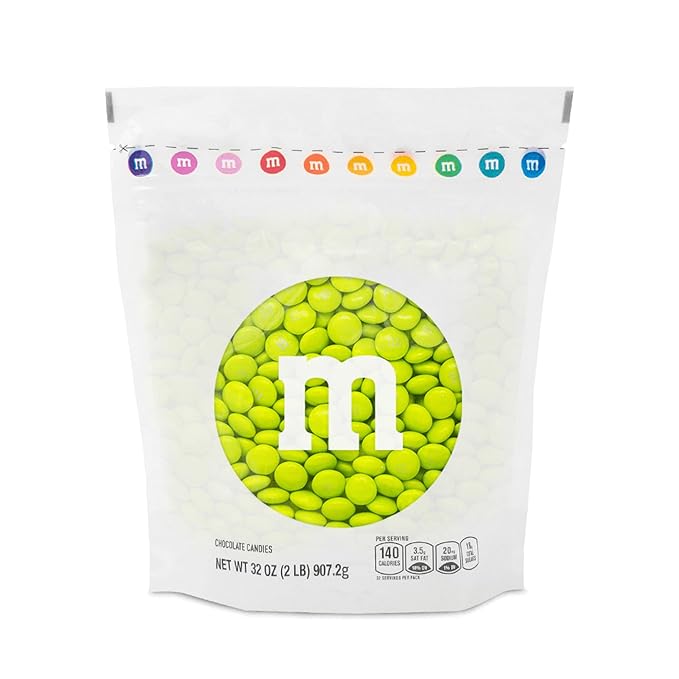 M&M’S WORLD Electric Green Milk Chocolate Candy - 2lbs of Bulk Chocolate Candy in a Resealable Pack for Birthdays, Graduations, St. Patrick's Day Celebrations, and More