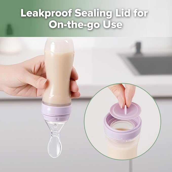 Haakaa Silicone Baby Food Dispensing Spoon Feeder 4oz - Infant Squeeze Cereal Feeder, Baby Fresh Food Feeder, Feed Bottle for Puree, Solid Baby Food, BPA Free, 4m+ Babies – Lavender