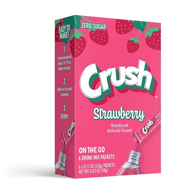 Crush- Powder Drink Mix - Sugar Free & Delicious (Strawberry, 72 Sticks)