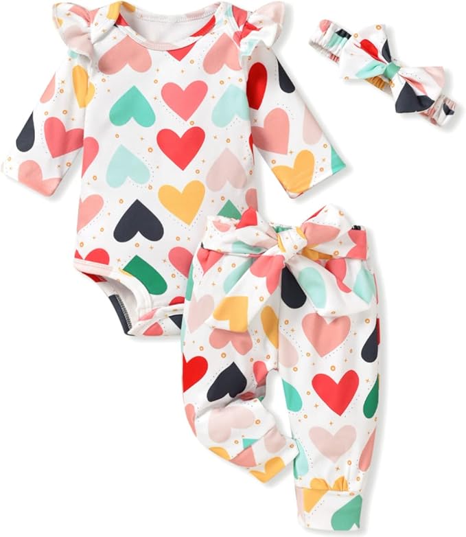 Aalizzwell Preemie Newborn Infant Baby Girls Clothes Ribbed Romper Bodysuit Pants Set Fall Winter Outfits