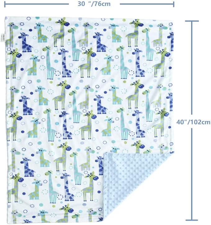 CREVENT Baby Welcome Gift Set Storage Basket with 2 Blankets+ 1 Security Blanket + 1 Taggie + 1 Gift Bag with Ribbon (Blue)