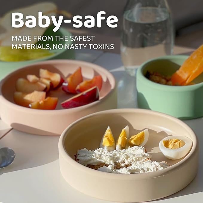 APLAINR Solid Plate, Weighted Baby Toddler Plate, Silicone Plates for Baby, No-Division Kid Plates, Microwave & Dishwasher Safe Silicone Plate for Toddlers, No BPA, Blue Hour