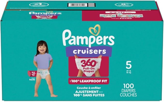 Pampers Diapers - Cruisers 360 - Size 5, 100 Count, Babyproof up to 100% Leakproof Pull-On Diaper
