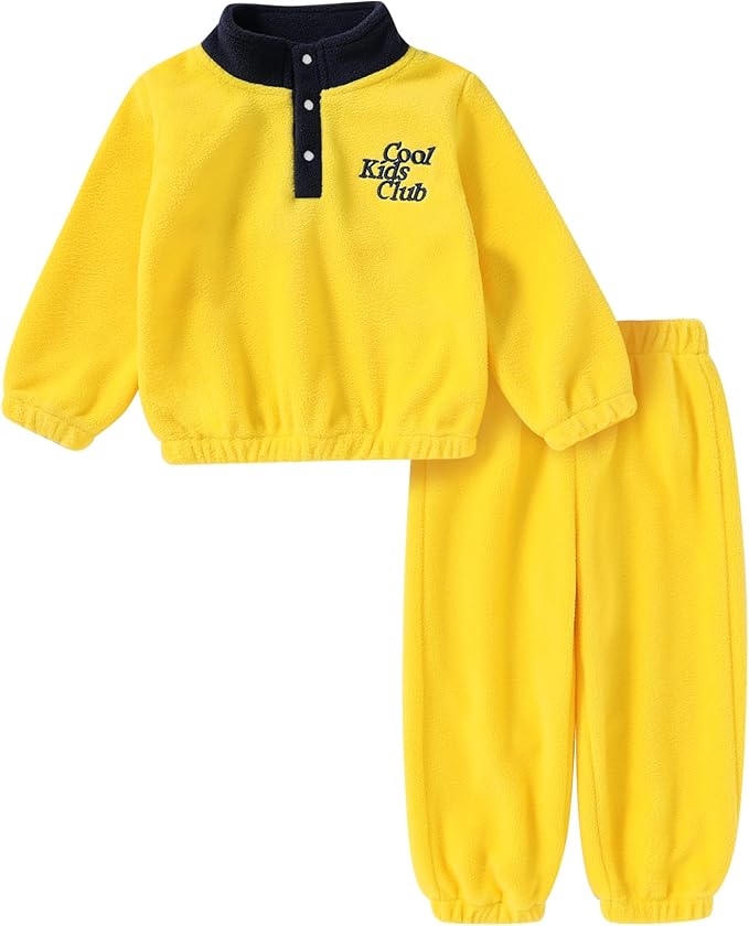 YOUNGER TREE Toddler Boy Girl Clothes Fleece Fall Winter Outfit Baby Long Sleeve Button Sweatshirt and Pants Sweatsuits Set