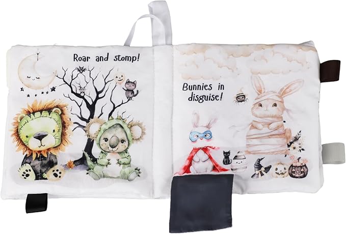 Ali+Oli Baby Cloth Book – Soft Sensory Crinkle Book with Teether for Infants 0-12 Months – Early Learning Touch & Feel Tummy Time Toy – Newborn Shower Gift for Christmas - Halloween Paws