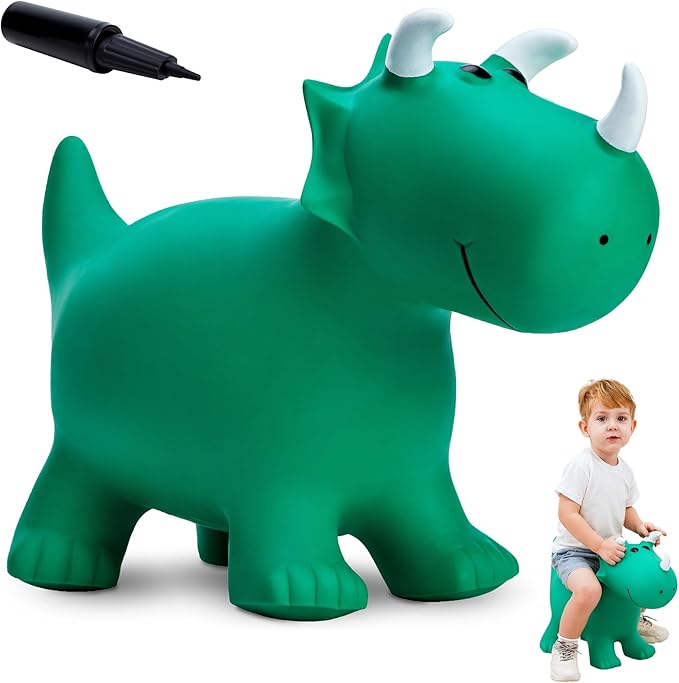 EVERICH TOY Kids Dinosaur Bouncy Animal Toys, Inflatable Triceratops Bouncer, Ride on Bounce Hopper, Indoor Outdoor Activity Birthday Gift for 18 Months 2 3 4 Years Old Boys