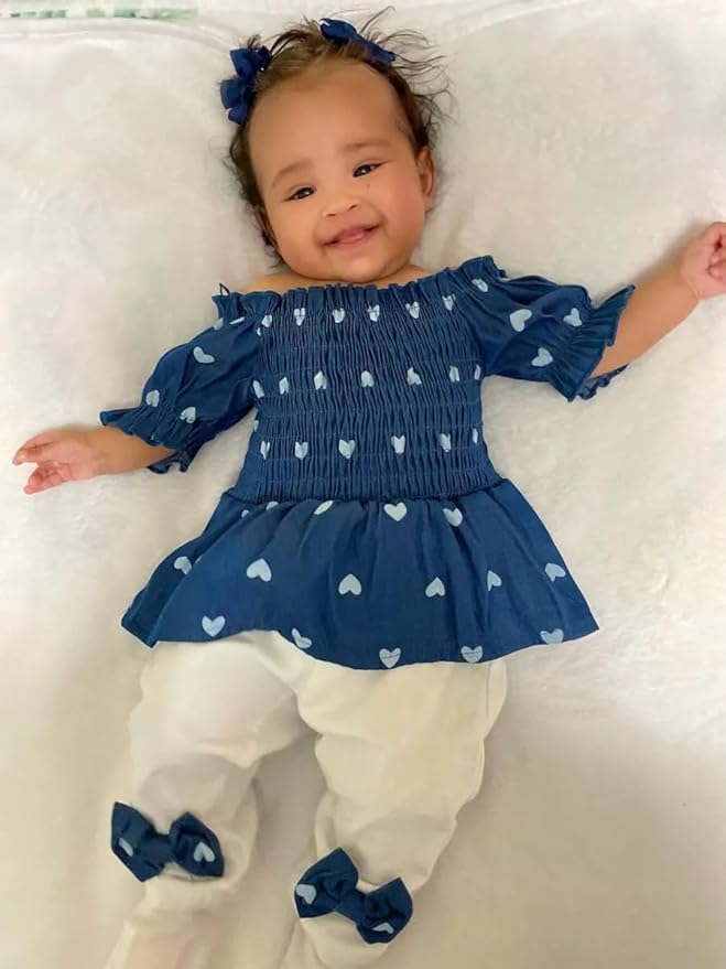 3PCS Baby Girl Clothes Ruffle Floral Shirt Tops Pants Headband Outfit Sets