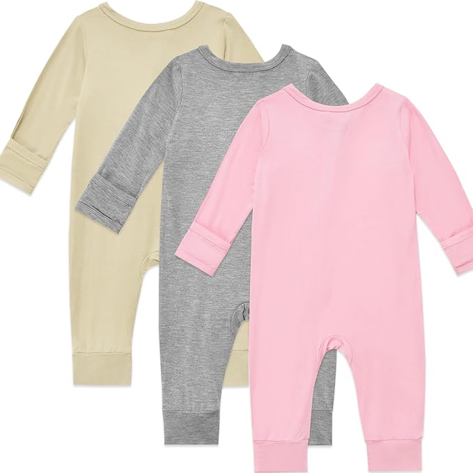 Aablexema Baby Footless Pajamas Rayon 3pcs Unisex Infant Zipper Romper with Mitten Cuffs Sleep Play PJs