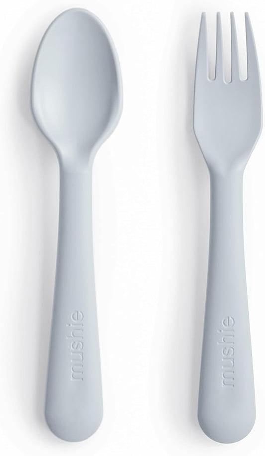 mushie Flatware Fork and Spoon Set for Kids | Made in Denmark (Cloud)