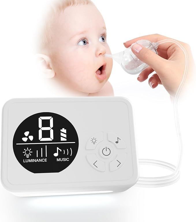 Nasal Aspirator for Baby, Nose Sucker with 9 Suction Levels, Electric Snot Sucker, 3 Levels Night Light & Nursery Rhyme Soothing Function, Food-Grade Silicone Tips