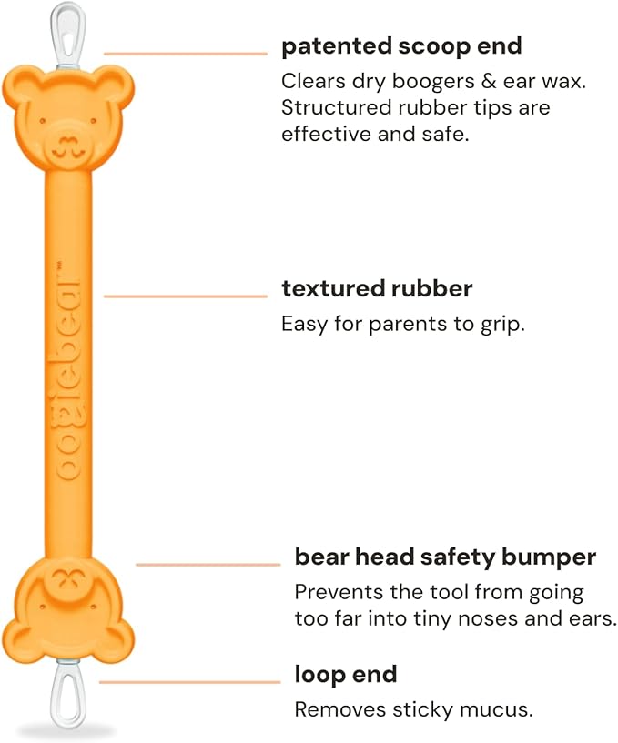 oogiebear: Baby Nose Cleaner & Ear Wax Removal Tool - Safe Booger & Earwax Removal for Newborns, Infants, Toddlers - Dual-Ended - Essential Baby Stuff, Diaper Bag, 2-Pack Orange with case