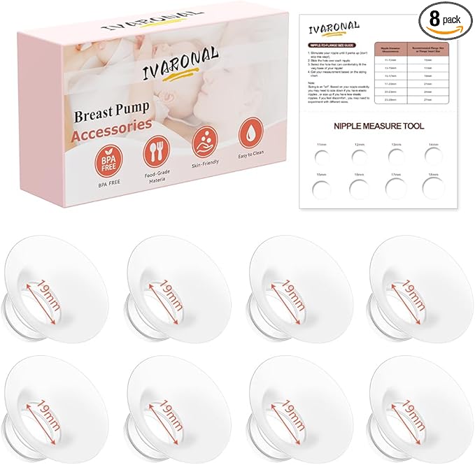 8pcs Flange Insert 19mm Compatible with Compatible with Momcozy M9/M6/M5/S12 Pro/V1 Pro/V2 Pro,for Spectra/Medela/MomMed/eufy/Lansinoh/Elvie Breast Pump,Replace for Momcozy Breast Pump Parts Shield