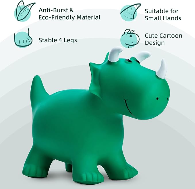 EVERICH TOY Kids Dinosaur Bouncy Animal Toys, Inflatable Triceratops Bouncer, Ride on Bounce Hopper, Indoor Outdoor Activity Birthday Gift for 18 Months 2 3 4 Years Old Boys
