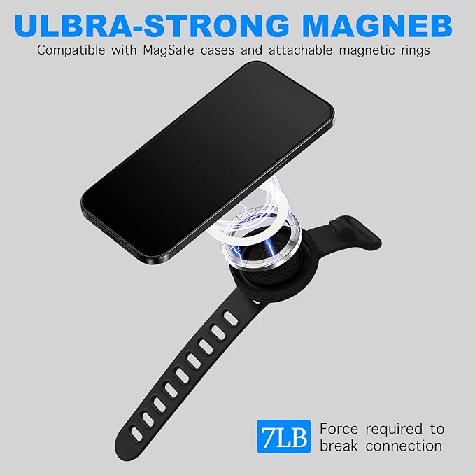 Stroller Phone Holder Universal Phone Holder for Stroller Strong magnetic phone holder with adjustable strap, stable and safe, compatible with fitness equipment, strollers, shopping carts, Black