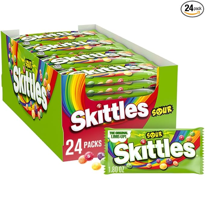 SKITTLES Sours Individually Wrapped Full Size Chewy Candy Packs, 24 Ct Bulk Box