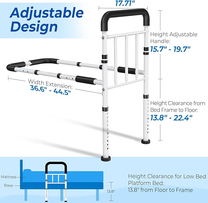 Bed Assist Rail for Elderly 2026 Upgrade - ASTM Certified, 400 LBS Capacity, Tool-Free, Stable Bed Assist Rails for Seniors with Ergonomic Non-Slip Handle & Storage Pocket