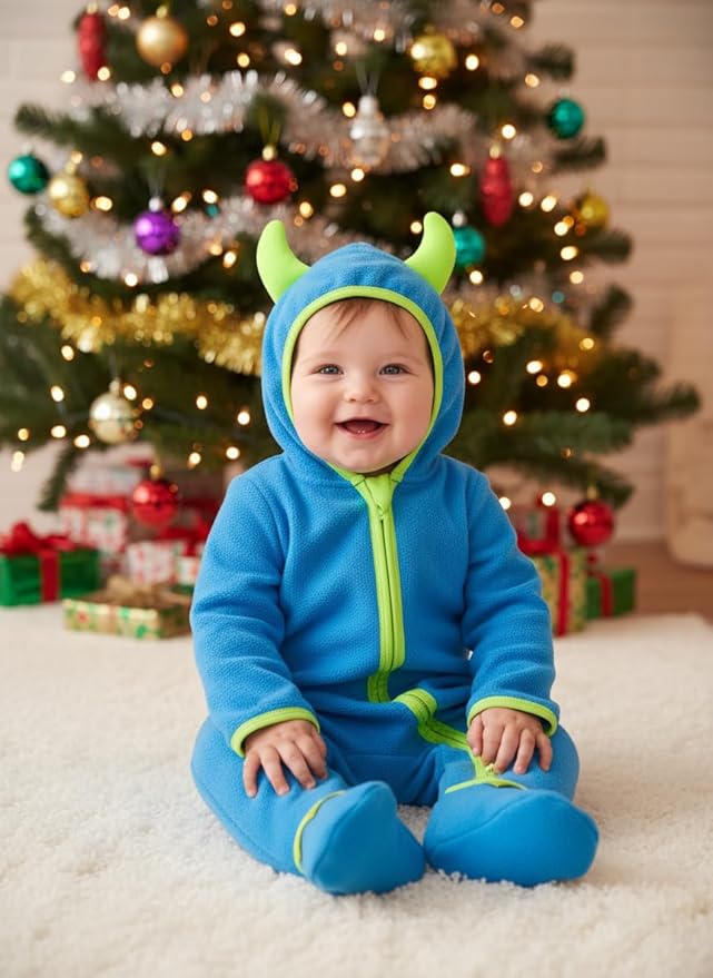 PATPAT Fleece Hooded Footed Romper Clothes, Soft Warm Footie Covers, Car Seat Friendly, Easy Zip, Cute Boy Girl