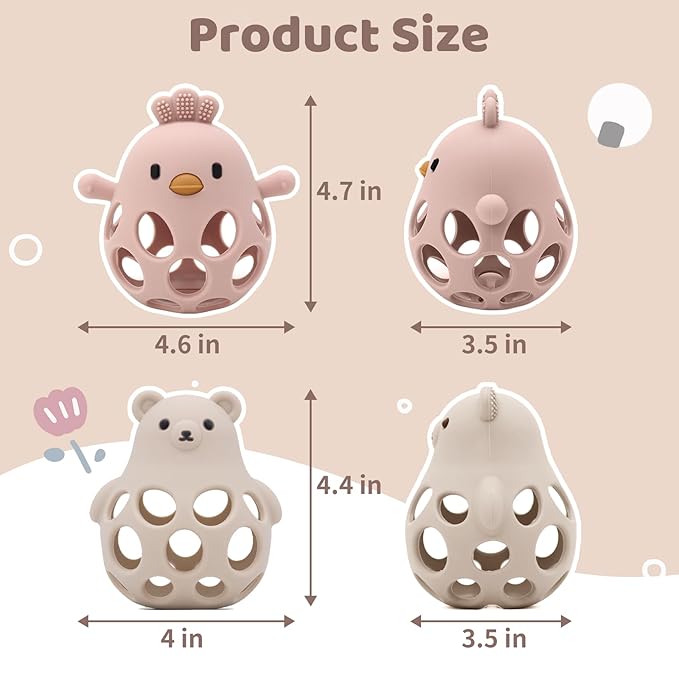 Baby Teething Toys Silicone Teethers - Babies Toys Chew Toys Food Grade Silicone for Sucking Needs, BPA Free for 0-6 6-12 Months(Pink White)