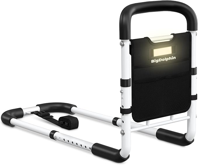 Bed Rails for Elderly Adults, ASTM Compliant, Adjustable Bed Cane with Motion Sensor Light, Non-Slip Grip & Storage Pocket, 2026 Upgrade Bed Railings for Seniors Support 350 LBS, Tool-Free