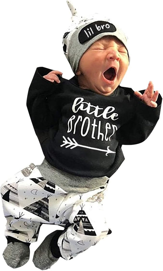 Newborn Infant Baby Clothes Long Sleeve Romper + Pants + Hat 3PCS Outfits Set
