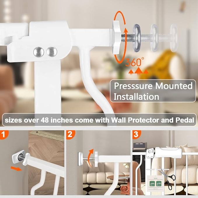 Fairy Baby Extra Wide Baby Gate for Dogs Pressure Monuted Safety Gate for Living Room, Fits 62 Inch to 67 Inch with Pressure Mounted Extention Kit, White