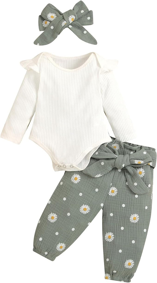 Mubineo Baby Girl Clothes Outfits Cute Flower Romper Daisy Pant Fall Winter Newborn Outfit Sets