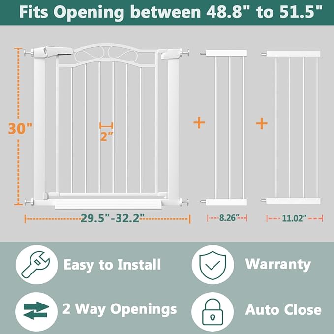 Fairy Baby 48.8"-51.5" Child Baby Gates for Doorway Stairs Hallway Stairway Gate for Kid or Pet Dogs Walk Through Pressure Mounted