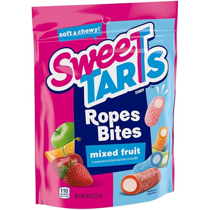 SweeTARTS Rope Bites Candy, Mixed Fruit, 8 Ounce Resealable Bag (Pack of 3)