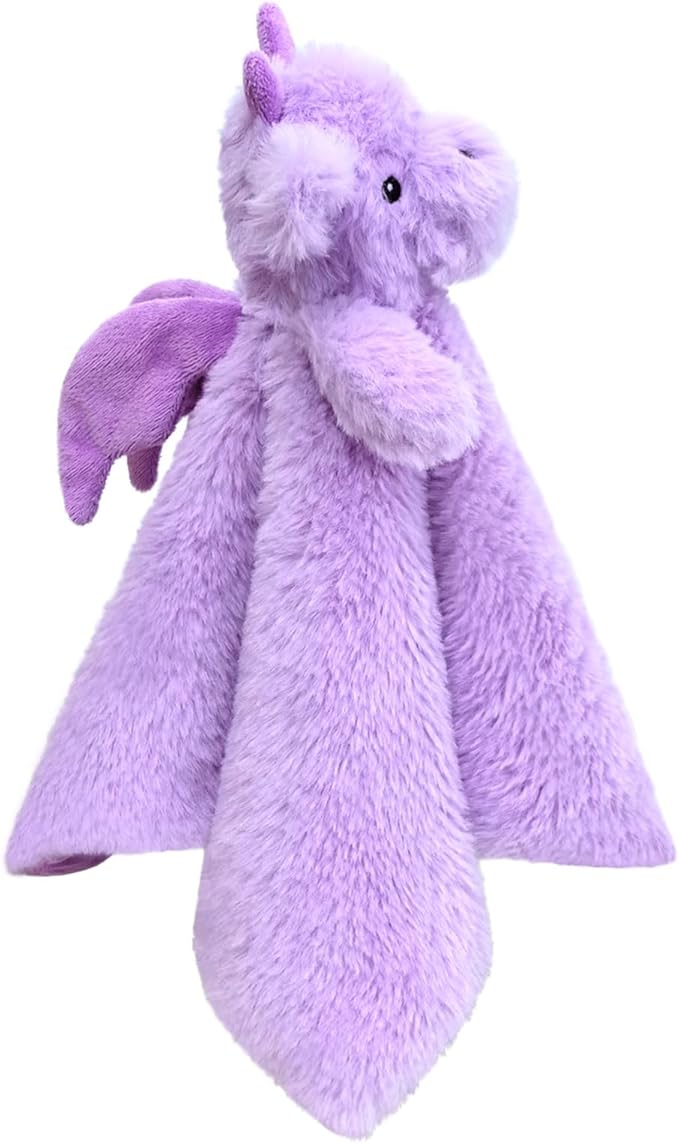 Baby Purple Dragon Soft Stuffed Animal Security Blanket, Plush Dinosaur Character Lovey Blanket, Baby Shower/Nursery Gift, Newborn Infant Toddler Snuggle Blankie for Girls Boys, 14 Inches