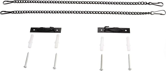 Bieye a Pair of Metal Chains with Wall Mounted Hooks Window Hanging Kits for Tiffany Style Stained Glass Panel, 17.7 inches Long, Black Electrophoretic Coating, chain002