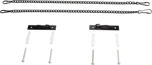 Bieye a Pair of Metal Chains with Wall Mounted Hooks Window Hanging Kits for Tiffany Style Stained Glass Panel, 17.7 inches Long, Black Electrophoretic Coating, chain002
