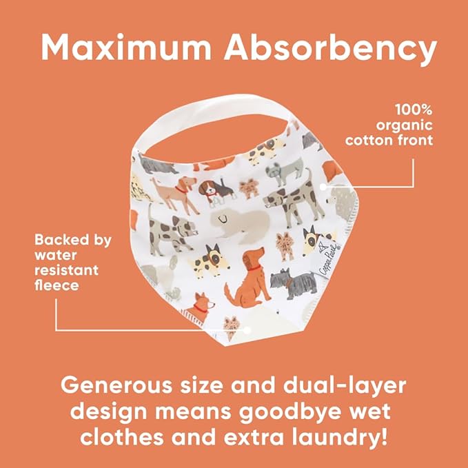 Copper Pearl 4 Pack Soft Cotton Baby Bibs for Drooling and Teething, Absorbent Drool Bibs for Baby Girl and Boy, Adjustable to Fit Newborns to Toddlers, Tons of Styles (Rufus)