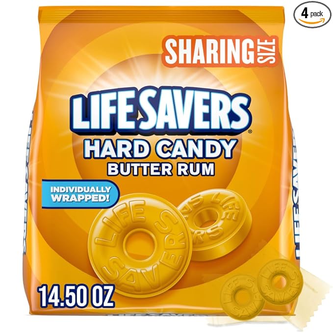 LIFE SAVERS Hard Candy - Butter Rum, Candy Bulk Individually Wrapped, For Party Favors & More, Pack of 4