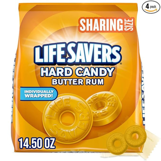 LIFE SAVERS Hard Candy - Butter Rum, Candy Bulk Individually Wrapped, For Party Favors & More, Pack of 4