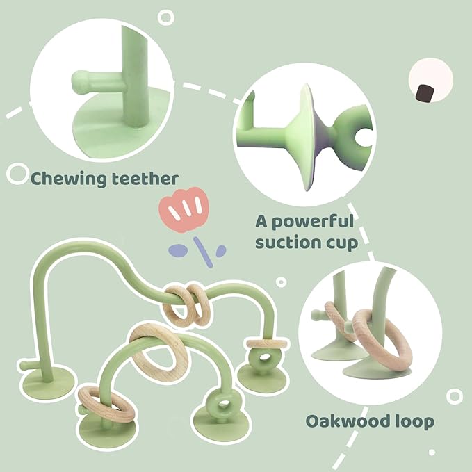 Baby High Chair Suction Toys Teething Chew - Baby Teething Toys Silicone Teethers Table Toys, Food Grade Silicon for 6 12 18 Months (GreenDGreen)