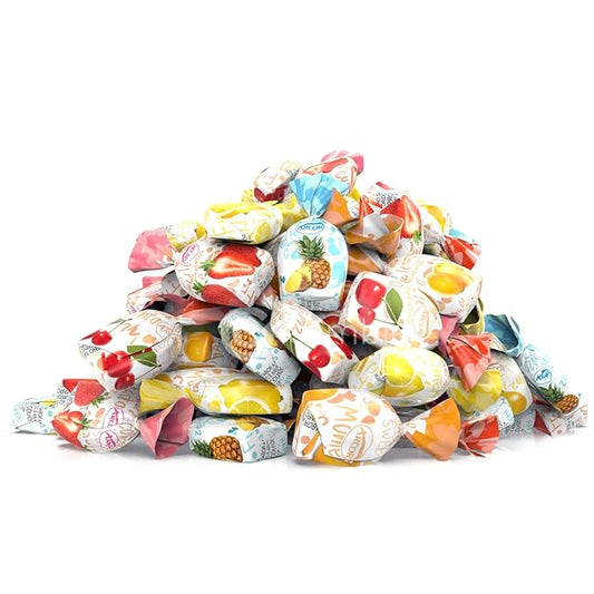 Assorted Fruit Hard Candy Individually Wrapped by Cambie, 2 lbs of Fruit Candy with a Deliciously Sweet Hard Exterior with a Soft, Decadent Filled Center