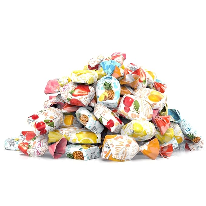 Assorted Fruit Hard Candy Individually Wrapped by Cambie, 1 lb of Fruit Candy with a Deliciously Sweet Hard Exterior with a Soft, Decadent Filled Center