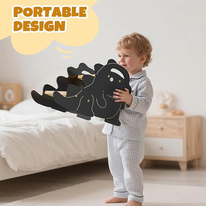 COSYLAND 2 Step Stool for Kids – Height Adjustable Non-Slip Toddler Stepping Stool for Bathroom Sink & Potty Training - Dinosaur Shaped Kids Stool for Kitchen, Bedroom & Home (Natural & Grey)