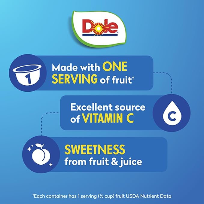 Dole Fruit Bowls Diced Peaches in 100% Juice Snacks, 4oz 36 Total Cups, Gluten & Dairy Free, Bulk Lunch Snacks for Kids & Adults