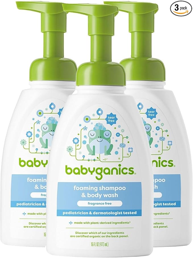 Babyganics Baby Shampoo + Body Wash Pump Bottle, Fragrance Free, 16oz, 3 Pack