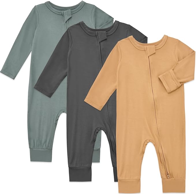 Aablexema Baby Footless Pajamas Rayon 3pcs Unisex Infant Zipper Romper with Mitten Cuffs Sleep Play PJs