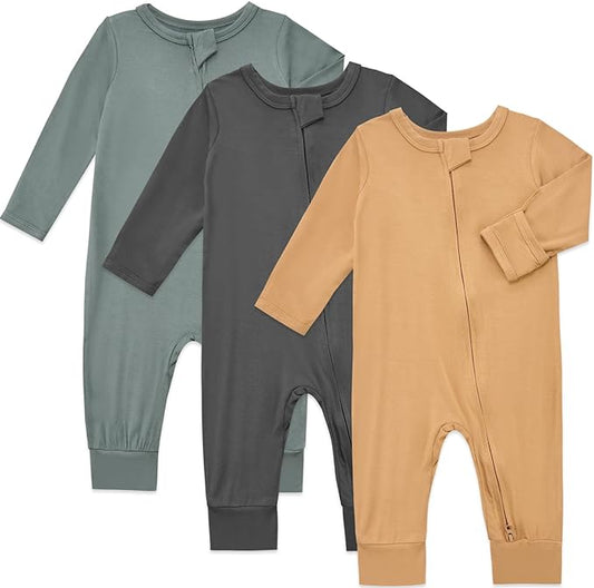 Aablexema Baby Footless Pajamas Rayon 3pcs Unisex Infant Zipper Romper with Mitten Cuffs Sleep Play PJs