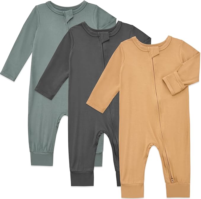 Aablexema Baby Footless Pajamas Rayon 3pcs Unisex Infant Zipper Romper with Mitten Cuffs Sleep Play PJs