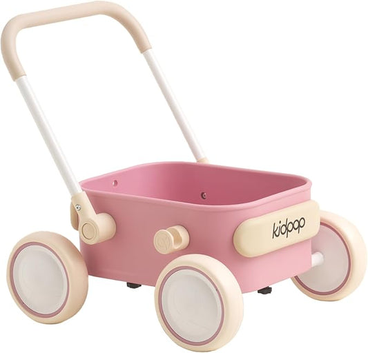 PULA Baby Push Walker with Wheels Toddler Wagon for First Learner Baby Toys 6-12 Months, 1 Year Old Birthday Gifts, Indoors and Outdoors (Pink)